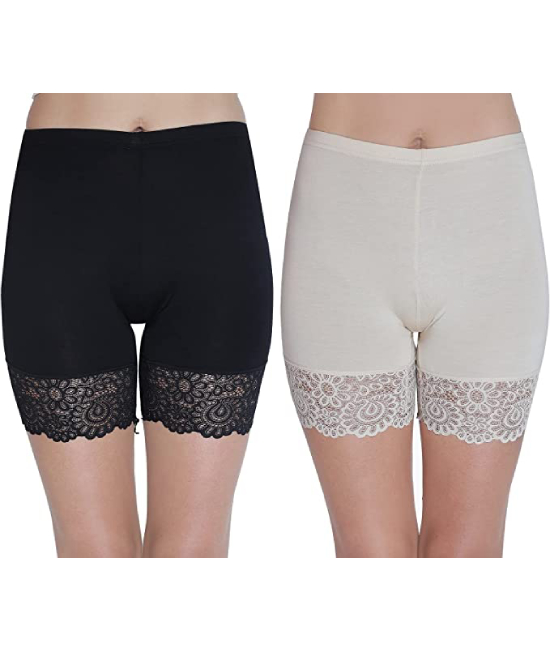 Women’s Cotton Lycra Cycling Shorts/Under Skirt Shorts With Lace (Pack of 2)