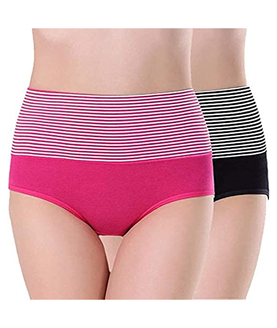 Women’s Cotton Spandex Stripe Design High Waist Panty/Tummy Control/Tummy Shaper Panty