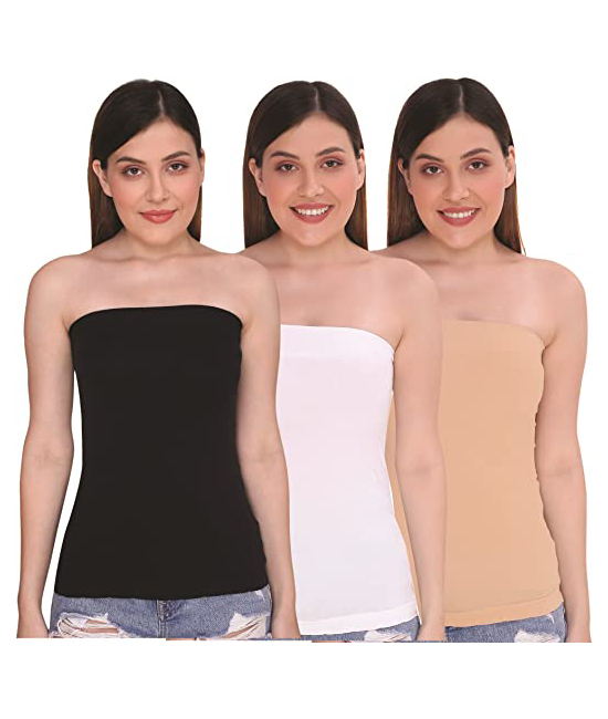 Women’s/Girl’s Strapless Stretchable Long Bandeau Tube Top Camisole (Free Size) Pack Of 3