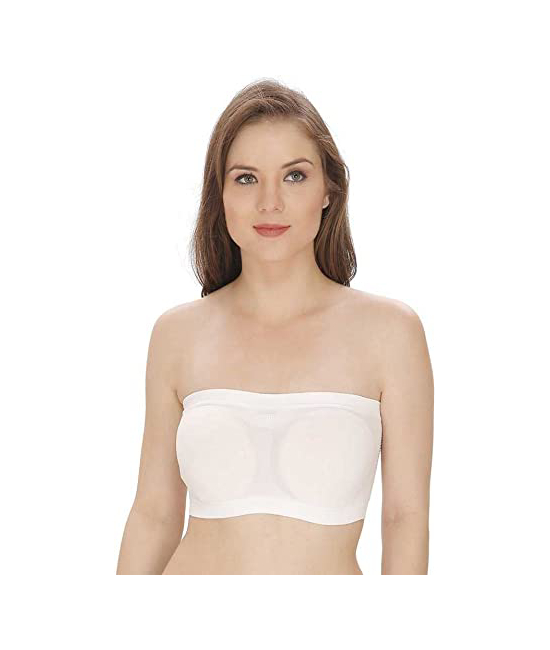 Women’s Padded Seamless Bandeau Strapless Tube Bra with Removable Pads
