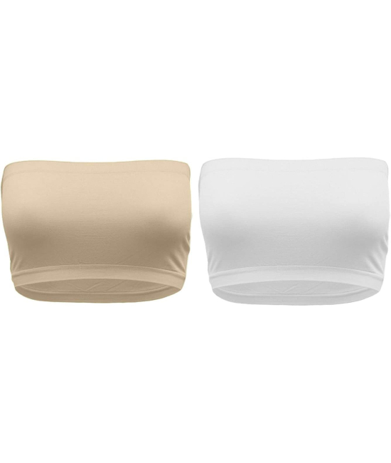 Non-Padded & Non-Wired Seamless Strapless Tube Bra Bandeau Top for Women/Girls,Free Size,(Pack Of 2) White/Beige