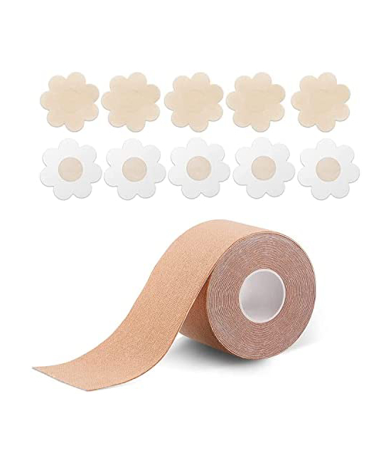 Women’s Stick-on Bra Strapless Push Up Breast Lift Adhesive Tape for A-E Cup Size With 5 Pair Nipple Cover Pasties